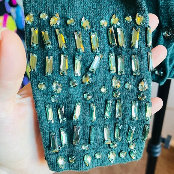 Dark green NY&Co cardigan w/ jeweled sleeves - Picture 6 of 7